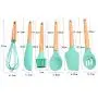 Fullyday Silicone Kitchenware Set of 6, Green Heat Resistant Cooking Utensils Set, Ideal Wooden Handle Household Kitrchen Cookin