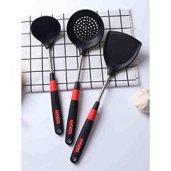 Dong hao Premium Silicone, Slotted Spoon, High Temperature Leaking Spoon kitchenware Set, Black Kitchen Spatulas Set, Kitchen Utensil 3-Piece,