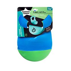 Tommee Tippee Easi-Roll Up Bib, BPA-free Crumb & Drip Catcher - Blue & Green, 2 Count