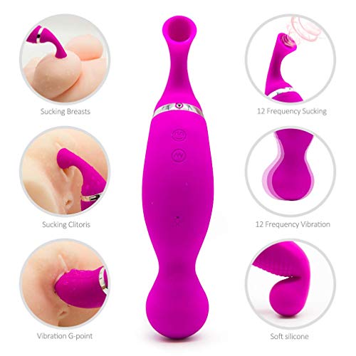 12 Frequency Vibranting & Sucking Toys Waterproof Rechargeable Handheld Massager Wand with Sucking Function,Powerful But Quiet,Medical Silicone