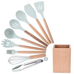 Ginyia Silicone Cooking Utensils, 9PCS/Set Cooking Utensils Set Silicone Cooking Utensils Kitchenware Blue Kitchen Tool Cooking Utensil Set(Storage Bucket Not Included)