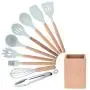 Ginyia Silicone Cooking Utensils, 9PCS/Set Cooking Utensils Set Silicone Cooking Utensils Kitchenware Blue Kitchen Tool Cooking Utensil Set(Storage Bucket Not Included)