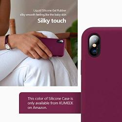 KUMEEK iPhone X/Xs Case, Soft Silicone Gel Rubber Bumper Case Anti-Scratch Microfiber Lining Hard Shell Shockproof Full-Body Protective Case Cover for Apple iPhone X/iPhone Xs-WineRed