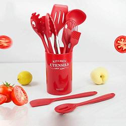 Silicone kitchenware 11 Pieces Red Silicone Cooking Utensils Kitchen Utensil Set Wooden Handles Cooking Tools For Nonstick Cookware Includes Tongs Pasta Fork Whisk And More Red Silicone kitchen utensi