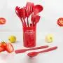 Silicone kitchenware 11 Pieces Red Silicone Cooking Utensils Kitchen Utensil Set Wooden Handles Cooking Tools For Nonstick Cookware Includes Tongs Pasta Fork Whisk And More Nonstick Heat Resistant Too