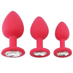 Luseeo Vibranting Wand for Women 3 Pieces of Silicone Gemstone Design Anales Trainer Set Massage Toy Role Playing for Beginners and Advanced Users Red