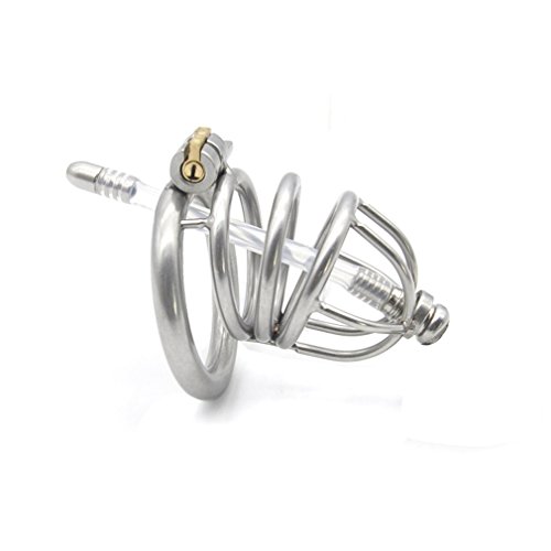 FeiGu Male Stainless Steel Chastity Cage with Catheter Device Fetish Erotic Sex Toys for Men 132 (cage with 45mm Ring)