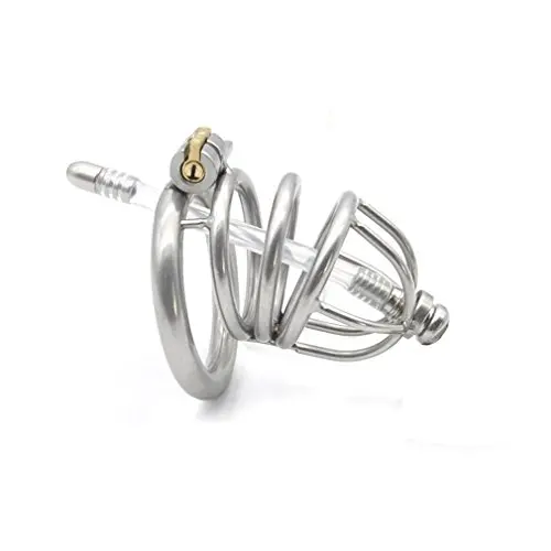 FeiGu Male Stainless Steel Chastity Cage with Catheter Device Fetish Erotic Sex Toys for Men 132 (cage with 45mm Ring)