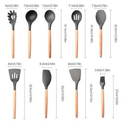 9 Pcs Silicone Cooking Utensils Kitchen Utensils Set Wooden Handle Cooking Tools Silicone Kitchenware Set,9Pcs