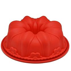 CHICHIC 9.8 Inch Silicone Fluted Bundt Pan Classic Nonstick Flower Cake Pan Mold for Baking Bundt Cake, Pound Cake, Flexible Silicone FDA Certified, BPA Free Professional Bakeware