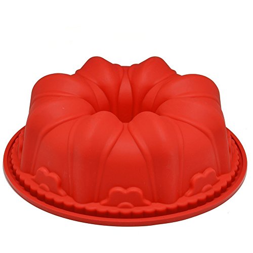 CHICHIC 9.8 Inch Silicone Fluted Bundt Pan Classic Nonstick Flower Cake Pan Mold for Baking Bundt Cake, Pound Cake, Flexible Silicone FDA Certified, BPA Free Professional Bakeware