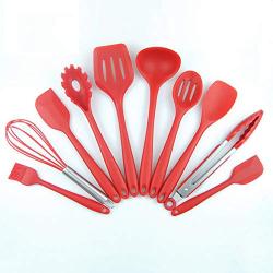 Kitchenware 10 Piece Set Silicone Cookware Kitchen Heat-Resistant Gadgets Non-Stick Cookware Simple Baking,Red