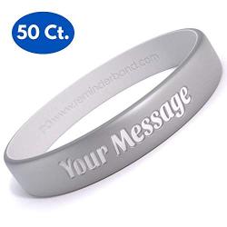 Reminderband 50 Custom Luxe Silicone Wristbands - Personalized Customizable Silicone Rubber Bracelets - Customized for Motivation, Events, Gifts, Support, Fundraisers, Awareness - Men, Women, Kids