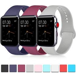 Pack 3 Compatible with Apple Watch Band 38mm 40mm 42mm 44mm Women Men, Soft Silicone Band Replacement for Apple iWatch Series 4, Series 3, Series 2, Series 1
