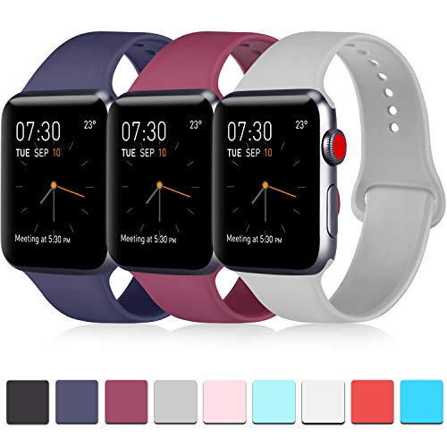 Pack 3 Compatible with Apple Watch Band 38mm 40mm 42mm 44mm Women Men, Soft Silicone Band Replacement for Apple iWatch Series 4, Series 3, Series 2, Series 1