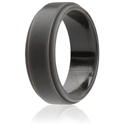 ROQ Silicone Wedding Ring for Men, 4 Packs & Singles Silicone Rubber Wedding Bands - Step Edge Sleek Design - Metallic, Black and Camo Colors