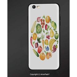 Case for Apple iPhone 6 and iPhone 6s,Shock-Absorption Bumper Cover,Anti-Scratch Back,Kitchen Decor,Fruit and Vegetables Vintage Style Kitchenware Cafe Home Design Watercolor Art,White Green Yellow