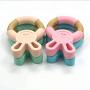 Hacloser Newborn Kids Bite Toy Infants Nursing Accessories Baby Teether Cartoon Rabbit Shape Silicone Wooden Ring Toys