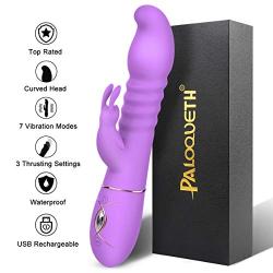 Thrusting Rabbit Vibrator with 3 Powerful Thrusting Actions 7 Vibration Modes for G Spot Clitoris Stimulation, PALOQUETH Waterproof Dildo Bunny Vibrator Personal Sex Toy for Women, Rechargeable Purple