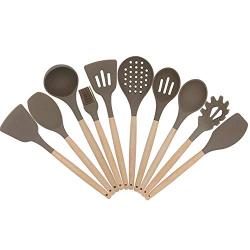 Spoon Shovel Set Wooden handle Silicone Kitchenware Set Silicone Wood Handle Kitchenware Set of 10 Nonstick Cookware Spoon Set 10 Piece Set, Kitchenware