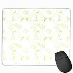 Mint Black Cloth Mousepad Swirling Floral Branches with Leaves and Flower Florets Nature Print Custom Mouse pad 8.5&quotx7" Lime and Fern Green White