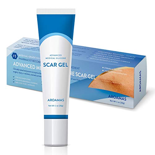 Aroamas Advanced Scar Gel Medical-Grade Silicone for Face, Body, Stretch Marks, C-Sections, Surgical, Burn, Acne, Old & New Scars, Clinically Proven, 30g