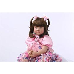 24 Inch 60cm Reborn Toddler Dolls Soft Silicone Vinyl Handmade Similar Realistic Fashion Newborn Doll Child Toy for Birthday Xmas Gift Crafted Pink Clothes