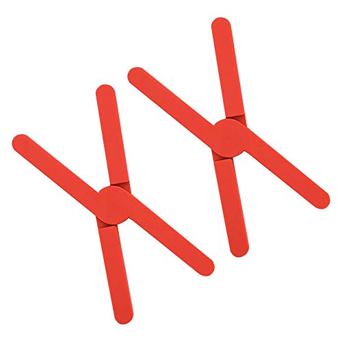 Ationgle Fashion Silicone Collapsable Trivet for kitchen, Expandable - Lightweight, Non-slip Pot Holder Cross Design Hot Pads Kitchenware Pack of 2, Red