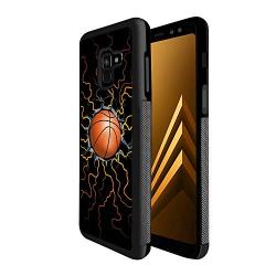 Samsung A8 Case with Basketball Fire Pattern Whimsical Design Bumper Black Soft TPU and PC Protection Anti-Slippery &Fingerprint Case for Samsung A8