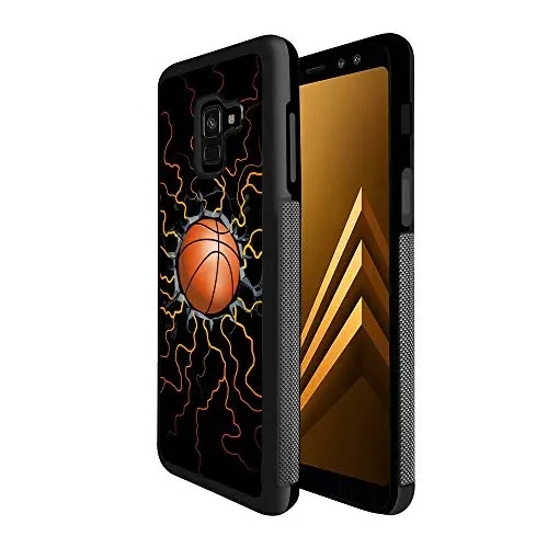 Samsung A8 Case with Basketball Fire Pattern Whimsical Design Bumper Black Soft TPU and PC Protection Anti-Slippery &Fingerprint Case for Samsung A8
