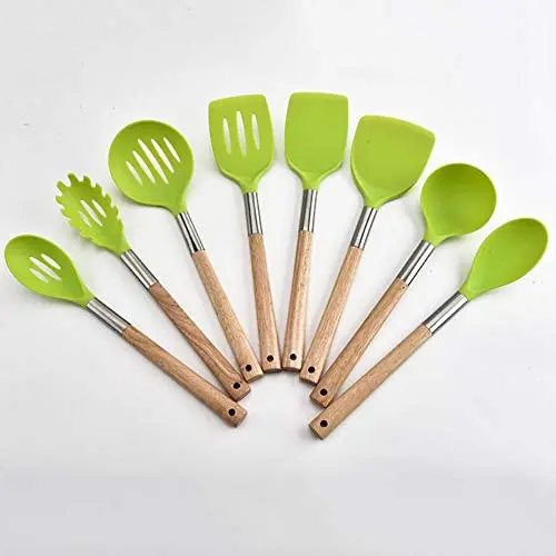 SKYyao Kitchen utensil set Kitchen Tools Silicone Kitchenware 8 piece set cooking tools wooden handle cooking eight piece set silicone