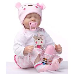 Pinky 22inch 55cm Lifelike Reborn Baby Girl Doll Soft Silicone Sleeping Baby Realistic Looking Newborn Doll Toddler Kid Birthday and Xmas Gift