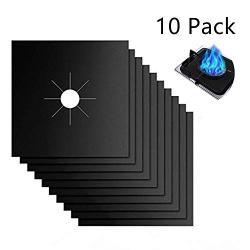 Reusable Gas Stove Burner Covers - 10 Pack Upgrade Double Thickness 0.2mm Non-Stick Stovetop Burner Liners Gas Range Protectors Size 10.6” x 10.6” Cuttable Dishwasher Safe Easy to Clean