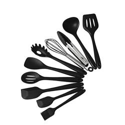 Kitchen Utensil Sets Silicone Kitchenware 10 Piece Nonstick Cookware Set Kitchen Tools Baking Utensils,Black