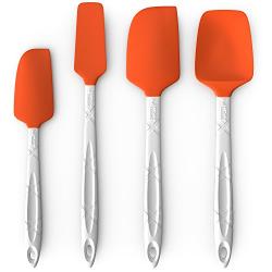 M KITCHEN WORLD Heat Resistant Silicone Spatulas Set - Rubber Spatula Kitchen Utensils Non-Stick for Cooking, Baking and Mixing - Ergonomic, Dishwasher Safe Bakeware Set of 4, Orange