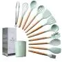 ZLKB Silicone Kitchen Utensils,with Premium Wood Handles,Non-Stick Heat Resistant Silicone Kitchenware
