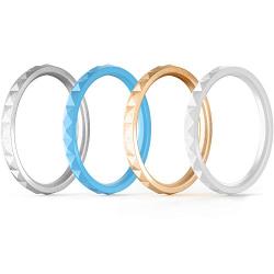 ThunderFit Thin and Stackable Silicone Rings, 8 Rings / 4 Rings / 1 Ring - Silicone Wedding Bands for Women - Diamond Pattern