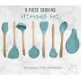 Premium Silicone Cooking Utensils Set, 8 Piece Kitchen Utensil Set with Natural Wood Handles, BPA Free Turquoise Silicone Utensils, Safe Cooking Tools for Non-stick Cookware, Best Kitchen Gift