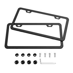 Karoad Black License Frames, 2 PCS Stainless Steel Car Licence Plate Covers Slim Design with Bolts Washer Caps for US Standard