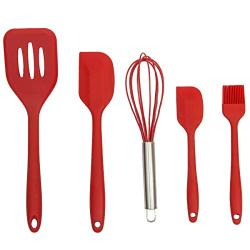 Integrated Silicone Food Scraper Shovel  Brush  Egg Beater Silicone Kitchenware Set of 5 (Color : Red)