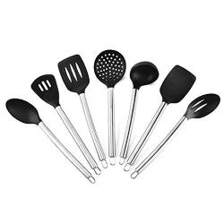 Hjyi Silicone Kitchen Cooking High temperature resistant silicone kitchenware stainless steel tube handle silicone spatula Hedge powder grip (set of 8 pieces)