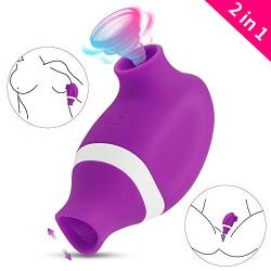 Sucking & Licking 2 in 1 Clitoral Vibrator for Double Stimulation, Adorime Clit Suker Tongue Vibrator Stimulator for Oral Sex Solo Blowjob, Nipples Clitoris Massagers Sex Toys for Women or Couples