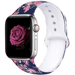 EXCHAR Compatible with Apple Watch Band 40mm 38mm 44mm 42mm Fadeless Pattern Printed Floral Bands Silicone Replacement Band for iWatch Series 5 Series 4/3/2/1 for Women Men