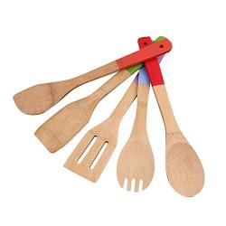 Cooking Tool Sets - 5pcs Exquisite Natural Bamboo Cutlery Set Wood Spoon Shovel Color Paint Handle Utensils - Cooking Sets Tool Cooking Tool Sets Kitchen Silicon Utensil Cutlery Wood Bamboo Spoo