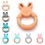 Hacloser Newborn Kids Bite Toy Infants Nursing Accessories Baby Teether Cartoon Rabbit Shape Silicone Wooden Ring Toys