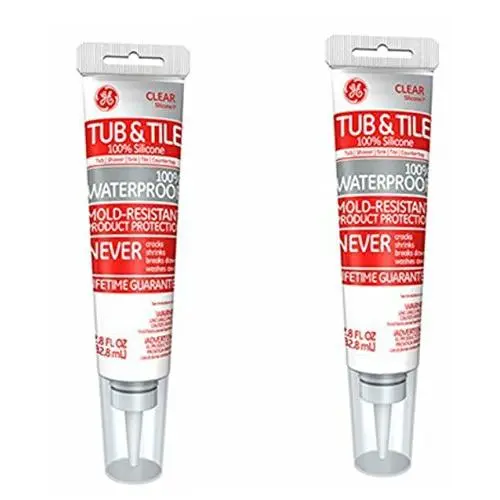 GE 100% Silicone Rubber Kitchen and Bath Sealant 2.8 FL Oz (Pack of 2)