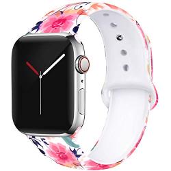 OriBear Floral Band Compatible with Apple Watch 38mm 40mm 42mm 44mm Women Soft Silicone Solid Pattern Printed Replacement Bands for iWatch Series 5/4/3/2/1