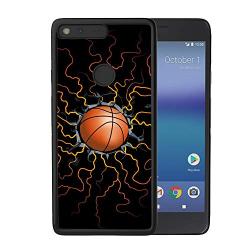 Google Pixel Case with Basketball Fire Pattern Whimsical Design Bumper Black Soft TPU and PC Protection Anti-Slippery &Fingerprint Case for Google Pixel