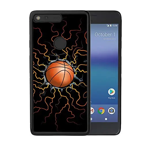 Google Pixel Case with Basketball Fire Pattern Whimsical Design Bumper Black Soft TPU and PC Protection Anti-Slippery &Fingerprint Case for Google Pixel