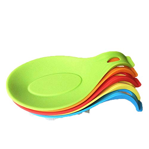 New Kitchen Silicone Spoon Rest, Flexible Spoon-Shaped Silicone Kitchen Spoon Holder, Cooking Utensil Rest Ladle Spatula Spoon Holder. SET OF 5 Multi Color